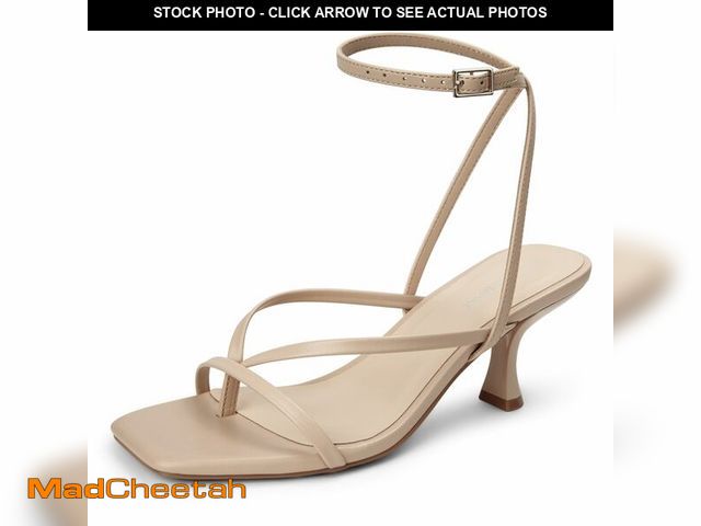 Lot 74-12703062 - LOOPCHARM Women's Kitten Heel Strappy Open Square Toe Thong Ankle Strap Heels for Wedding,Nude Pu,8....