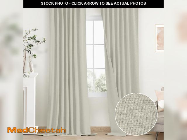 Lot 74-12442288 - SimpleHome Cream Linen 100% Blackout Curtains for Living Room,84 Inch Length Farmhouse Back Tab Text...
