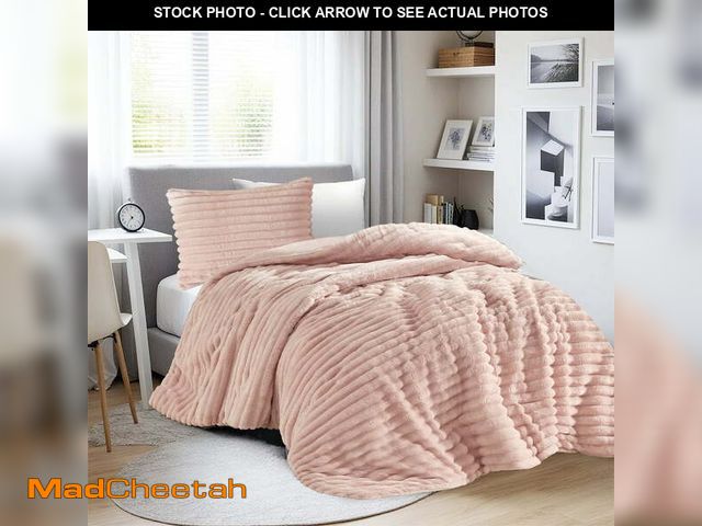 Lot 74-12831534 - Regency Heights Twin/Twin XL Fluffy Ribbed Plush Comforter Set 2-Piece Bedding Set Pink - UNUSED