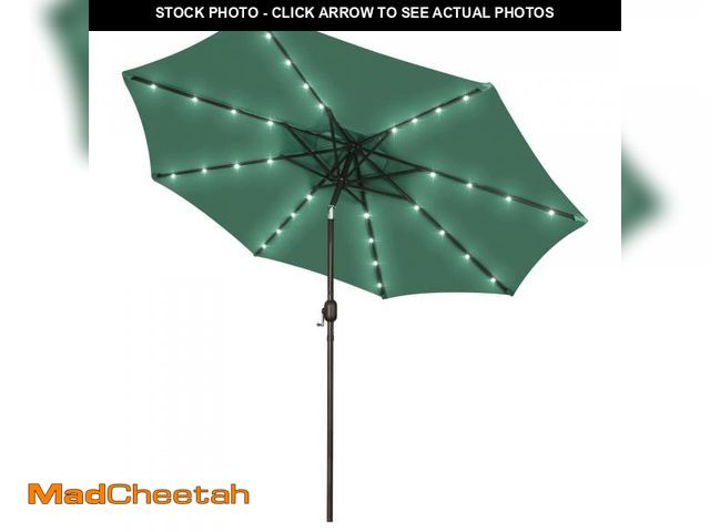 Lot 74-12514569 - Blissun 9 ft Solar Umbrella, Patio Umbrella with 32 LED Lights, Outdoor Table Market Umbrella for Ga...