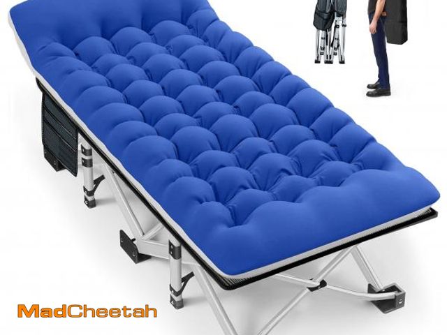 Lot 74-12402803 - GVDV Folding Camping Cot with 2 Sided Comfort Mattress, Double Layer Oxford Fabric Folding Bed, Port...