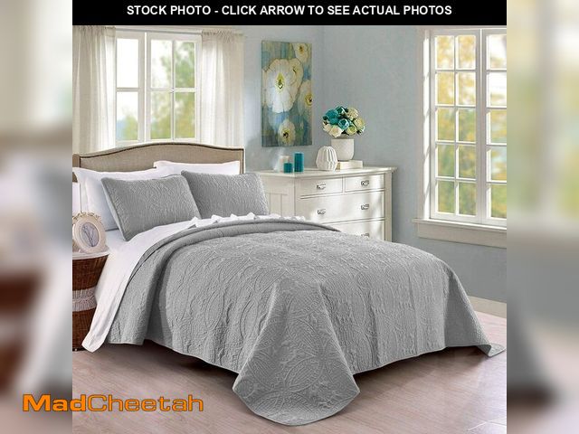 Lot 74-14271509 - Pure Bedding Quilt Set Full/Queen Size Light Grey - Oversized Bedspread - Soft Microfiber Lightweigh...