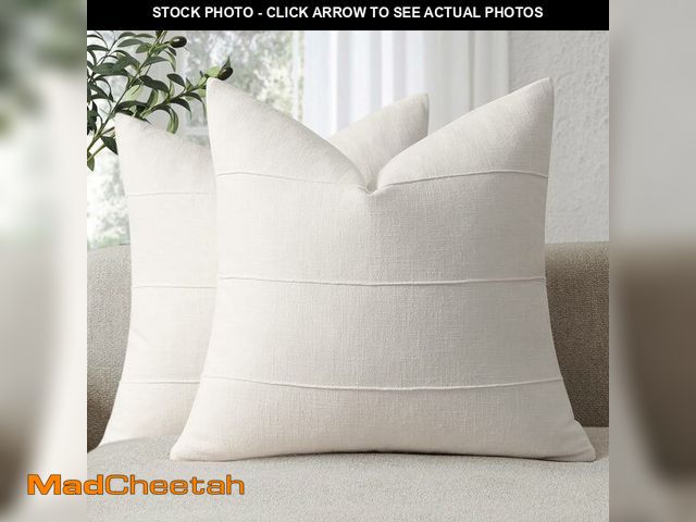 Lot 74-13568120 - Decorative Linen Throw Pillow Covers 18x18 Set of 2 Solid handcrafted Striped Cushion Covers for Bed...