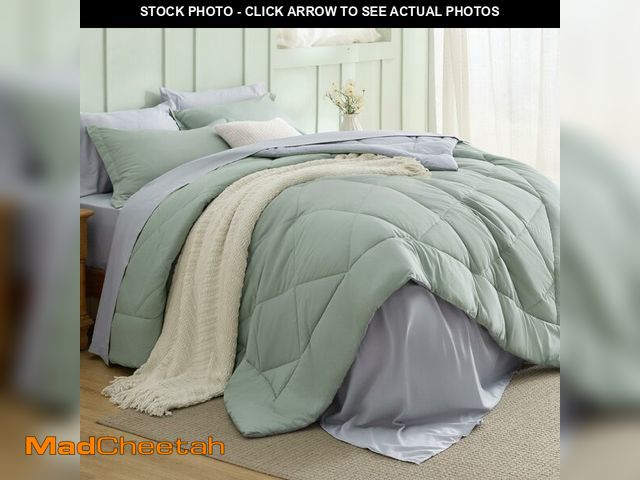 Lot 74-14265025 - Bedsure Sage Green Queen Comforter Set - 7 Pieces Reversible Bed Set Sage Green Bed in a Bag Queen w...