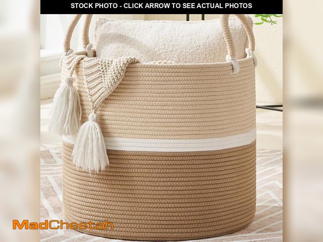 Lot 74-12116641 - KAKAMAY Large Blanket Basket (18"x18"x16"),Woven Baby Laundry Hamper for Storage, Cotton Rope Blanke...