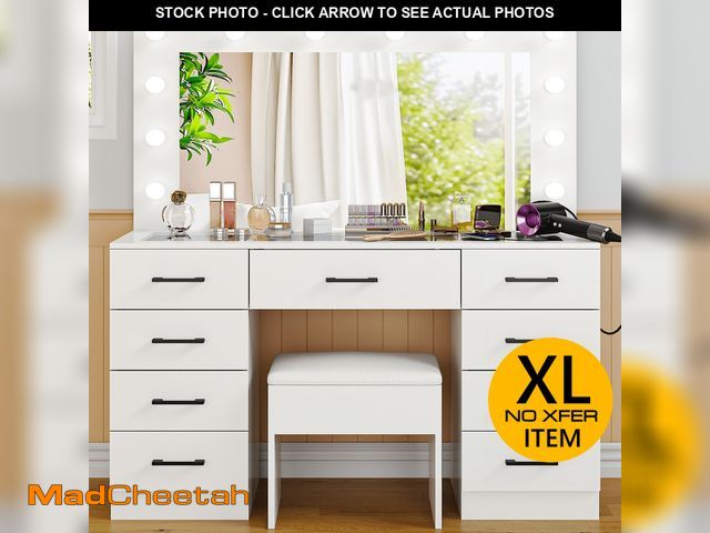 Lot 74-14438923 - Ktaxon Large Makeup Vanity, Get Ready with Me GRWM Vanity Table Set w/ Visible Glass Top w/ Charging...