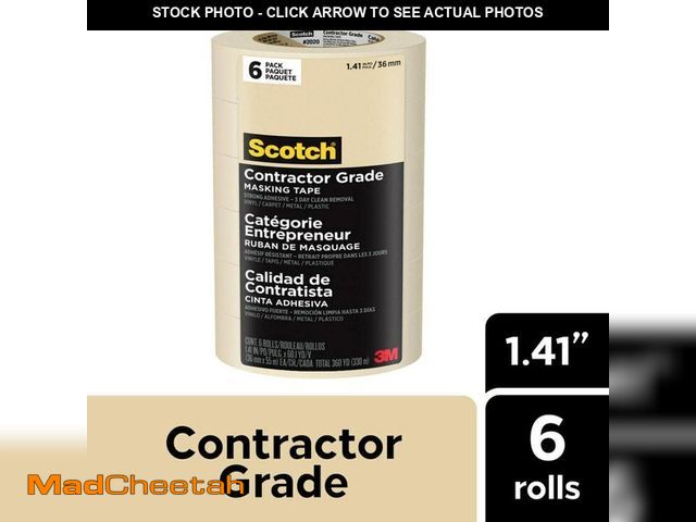 Lot 74-14313675 - (MISSING 1 ROLL) 3M Scotch 1.41 in. x 60.1 Yds. Multi-Surface Contractor Grade Tan Masking Tape (5 R...