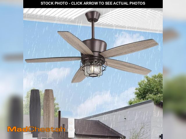 Lot 74-12138957 - 52" Outdoor Ceiling Fans with Lights and Remote Control,IP65 Wet Rated Waterproof Ceiling Fan with 6...