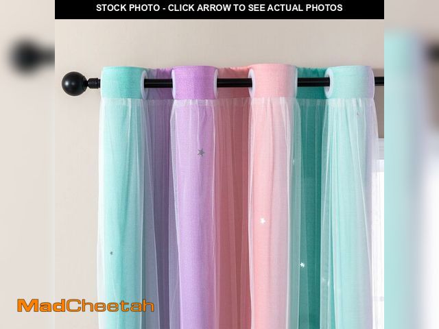 Lot 74-12333840 - XiDi Curtains for Bedroom Decor, RainbowPink Purple Green 42/84/1 - UNUSED