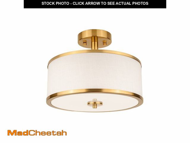 Lot 74-13714237 - Edwarmlux 3-Light Semi Flush Mount Ceiling Light Fixture, 12.6" Gold Drum Light with White Fabric Sh...