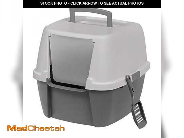 Lot 74-12098287 - IRIS USA Cat Litter Box with Front Door Flap and Scoop, Covered Kitty Box with Handle and Buckles fo...