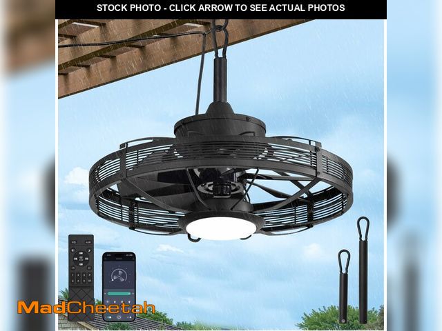 Lot 74-14210706 - LEDIARY 20" Outdoor Ceiling Fan with Lights, IP65 Waterproof Gazebo Fan, Plug-in Outdoor Hanging Fan...