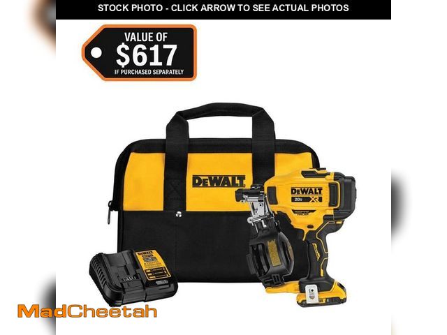 Lot 74-14113323 - DEWALT 20V MAX Lithium-Ion 15-Degree Electric Cordless Roofing Nailer Kit with 2.0Ah Battery Charger...