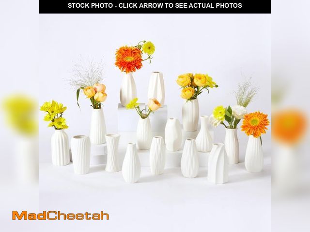 Lot 74-12212107 - 16packs Small White Ceramic Vases - Mini Flower Vases for Centerpieces, Boho Home Decor, White Bud V...