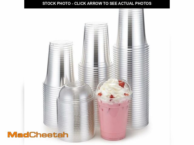 Lot 74-14382411 - LemonRoad 100 Sets 16oz Plastic Cups with Wide Dome Lids, Clear Disposable Cold Drink Cups, 98mm Wid...