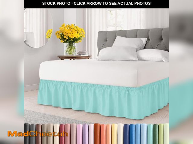 Lot 74-12315363 - Wrap Around Dust Ruffle Bed Skirt - Spa Blue - for King Size Beds with 12 Inch Drop - Easy Fit Elast...