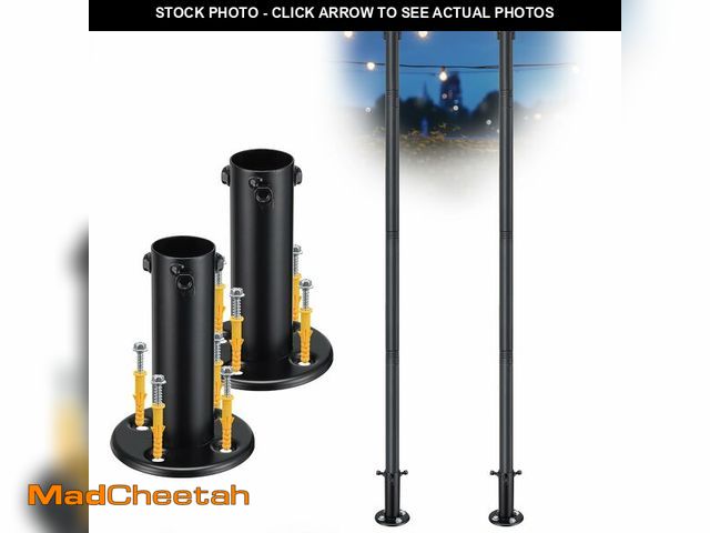 Lot 74-13548745 - String Light Poles for Outside Deck 2 Pack 8FTHeavy Duty Metal Garden Outdoor Light Poles for Solar ...