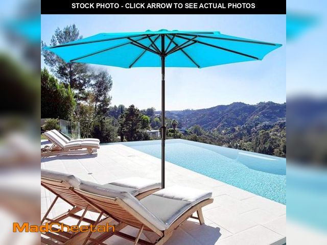 Lot 74-12401974 - ZUNMOS 9FT Outdoor Patio Umbrella with Push Button Tilt and Crank Handle  Market Umbrella with 8 Stu...