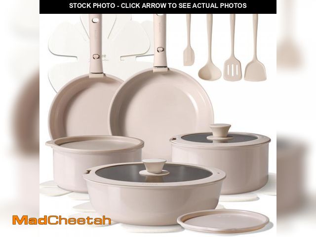 Lot 74-11547883 - CAROTE 15pcs Ceramic Cookware Set, Pots and Pans Set, Induction Nonstick Kitchen Sets, Non Stick RV ...
