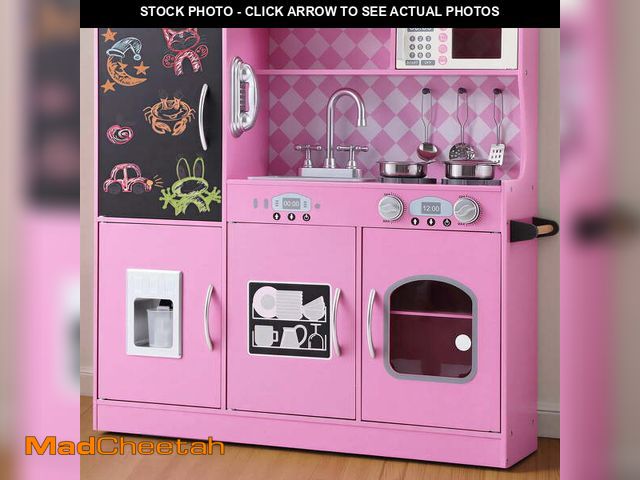Lot 74-14289202 - COCLUB Play Kitchen, Wooden Kids Kitchen Playset with Chalkboard, Ice Maker, Play Phone, Cookware Ac...