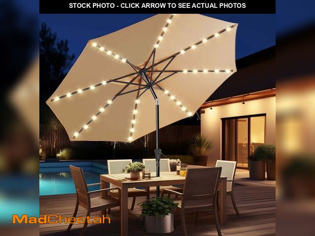 Lot 74-14350121 - 10ft Solar Polyester 32 LED Lighted Patio Umbrella with Tilt Adjustment and UV-Resistant Fabric,for ...