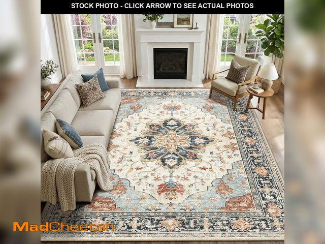 Lot 74-14307753 - KoshiMe Washable Area Rug 9'x12', Non-Slip Soft Vintage Distress Floral Rugs for Living Room, Stain ...