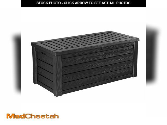 Lot 74-12897204 - (CRACKED) Keter Westwood 150 Gallon Resin Large Outdoor Storage Box for Patio Furniture, Outdoor Cus...