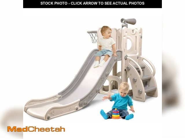 Lot 74-13802684 - Baotree 6 in 1 Toddler Playset with Slide, Kids Slide with Basketball Hoop, Ball, Ring Toss, Indoor ...