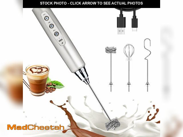 Lot 74-12704007 - Nahida Silver Milk Frother Wand for Coffee, Frother Handheld Rechargeable Electric Whisk with 3 Head...