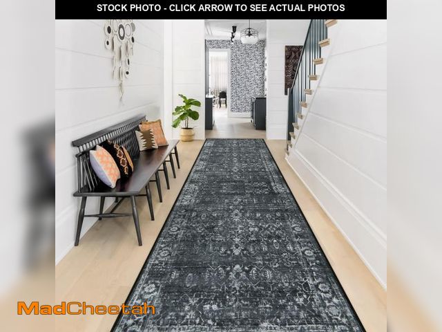 Lot 74-11553882 - Morebes Black Vintage Washable Rug Runners for Hallways 10 Feet Non Slip, Distressed Non Skid Kitche...