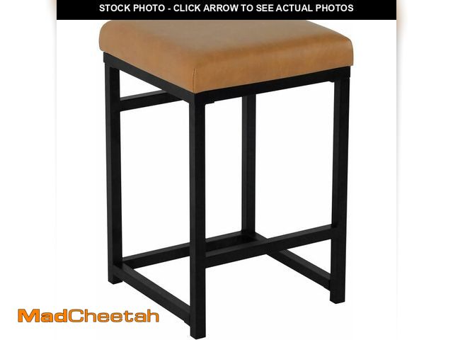 Lot 74-14305637 - HomePop Metal Frame Counter Stool, 24-Inch, Carmel Faux Leather - UNUSED