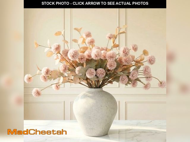 Lot 74-13947486 - Artificial Flowers for Vase - Beige Silk Mums 10 Long Stems with Eucalyptus, Faux Flowers Home Decor...