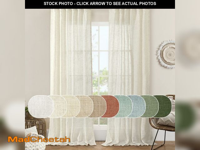 Lot 74-14298983 - LAMIT Cream Ivory Linen Curtains 95 Inches Long 2 Panels Set for Bedroom, Back Tab and Rod Pocket Li...