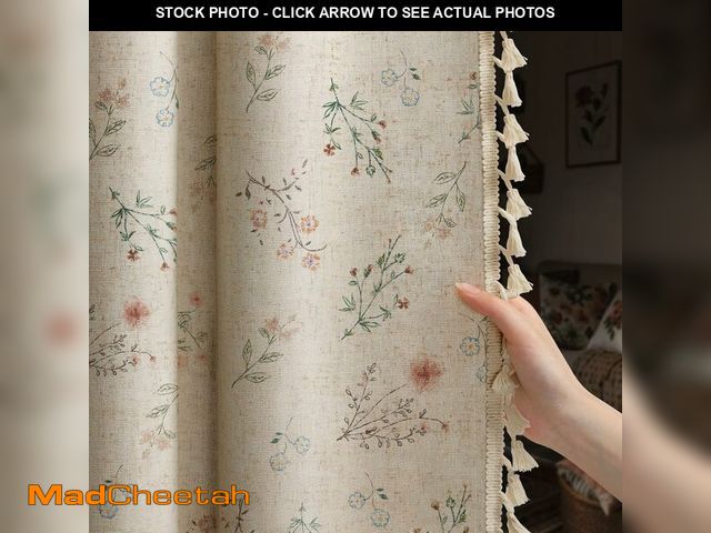 Lot 74-14341739 - XOGUIBO Boho Floral 100% Blackout Curtains for Bedroom 84 Inch Length 2 Panels Set, Linen Texture Fa...