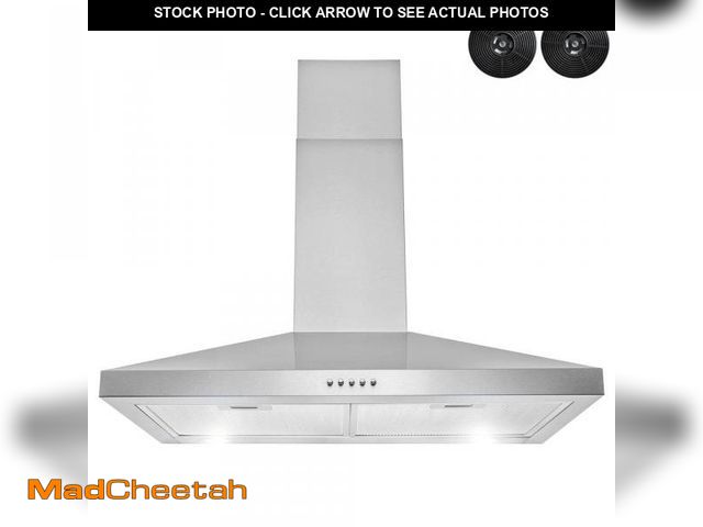 Lot 74-12409403 - Golden Vantage 30 in. 217 CFM Convertible Kitchen Wall Mount Range Hood in Stainless Steel with Push...