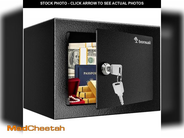 Lot 74-12710112 - Bonsaii Safe Box with Key Lock, Steel Security Lock Box, 0.23 Cubic Feet, 9.06" W x 6.69" D x 6.69" ...