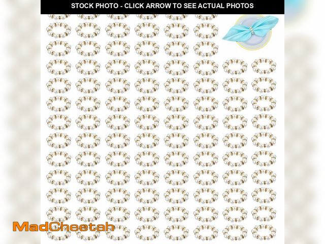 Lot 74-12696999 - 100Pcs Gold Disposable Napkin Rings Imitation Pearl Ring Napkin Holder Delicate White&amp;Gold Beade...