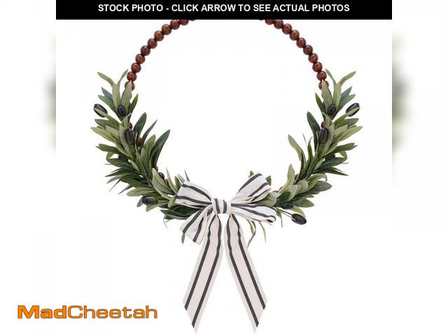 Lot 74-12315322 - Wood Bead Olive Leaves Wreaths - 13 Inch Artificial Greenery Leaf Wreaths Farmhouse Rustic Boho Wall...