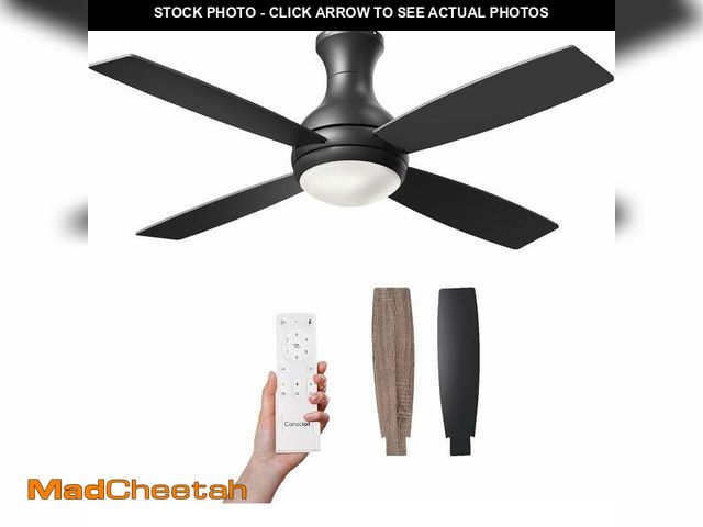 Lot 74-12781764 - Consciot 52" Ceiling Fan with Light, Low Profile Ceiling Fan 6-Speed Reversible DC Motor, Remote Con...