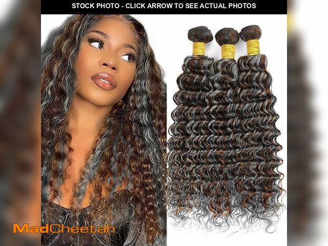 Lot 74-14209060 - Giginger Bundles Human Hair 300g P4/GREY 20 22 24 inch Deep Wave Human Hair Bundles Highlight Chocol...