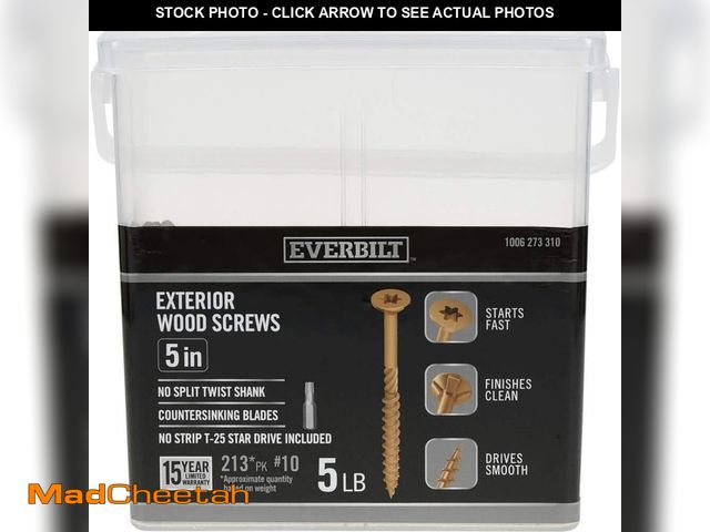 Lot 74-13798935 - Everbilt #10 x 5 in. Star Drive Flat Head Exterior Wood Screws 5 lbs.-Box (213-Piece) - UNUSED