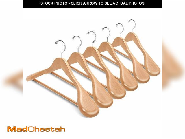 Lot 74-14144455 - Amber Home 6 Pack Wide Shoulder Wooden Suit Hangers, Natural Wood Coat Hangers with Non Slip Pants B...