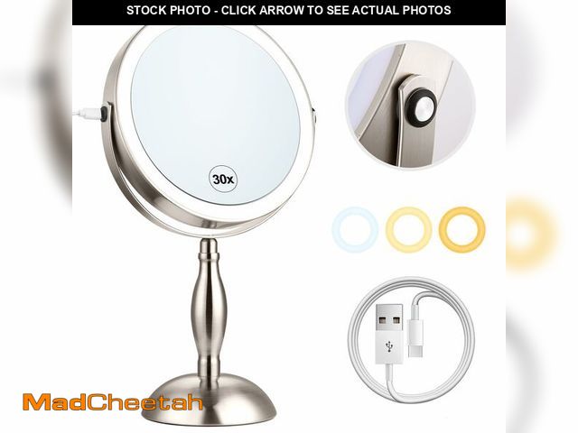 Lot 74-12974938 - Makeup Mirror with Lighted, 30x Magnifying Mirror with 3 Lights Colors, Vanity Mirror Brushed Nickel...