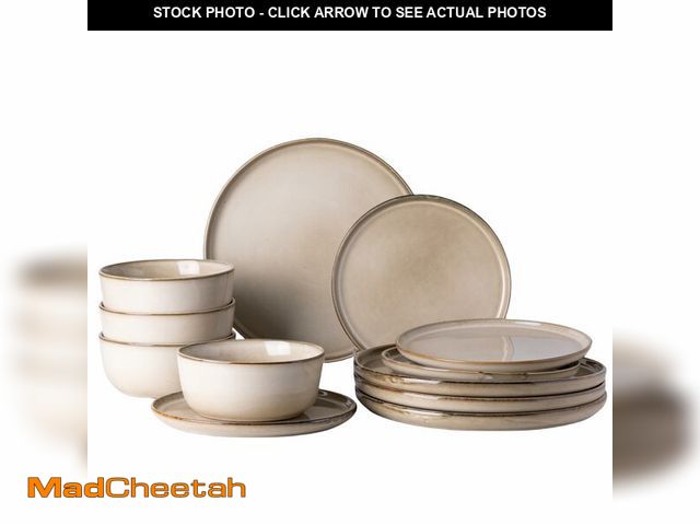 Lot 74-12603080 - GBHOME Ceramic Dinnerware Sets for 4, 12 Pieces Stoneware Plates and Bowls Sets, Scratch Resistant D...