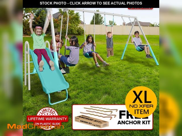 Lot 74-14309435 - Sportspower Arcadia Metal Swing Set for Kids Ages 3-8, Outdoor Backyard Playset with Trapeze, 2-Pers...