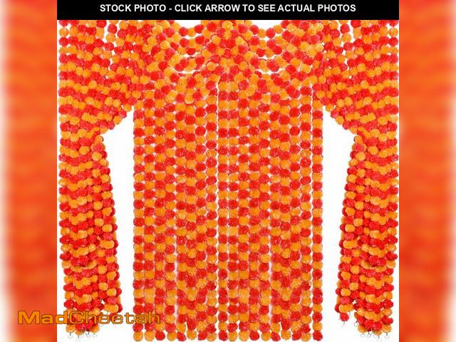 Lot 74-14385861 - Tigeen 12 Pcs 5 ft Long Strands Faux Artificial Marigold Flowers Garland for Wedding Party Mantle De...