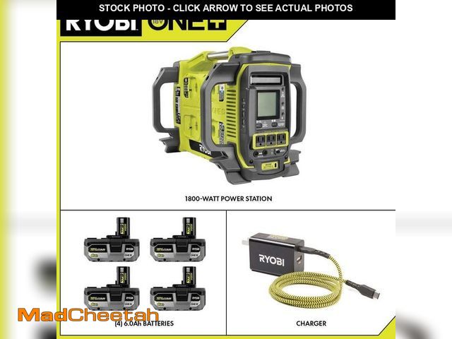 Lot 74-13678484 - RYOBI 18V ONE+ 1800-Watt Portable Battery Inverter Power Station/8-Port Charger with (4) 6.0Ah Batte...