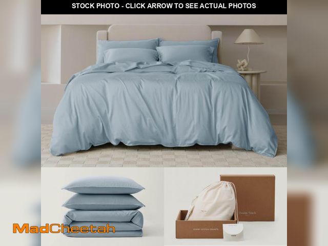 Lot 74-12048779 - Double Stitch Cotton Tencel Duvet Cover - Queen Size Comforter Cover, Luxury &amp; Soft Eucalyptus L...