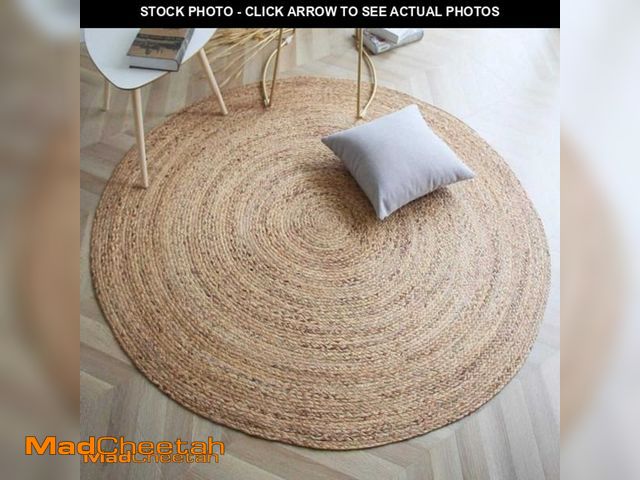 Lot 74-11849792 - FRELISH DECOR Handwoven Jute Area Rug - 3 feet Round - Natural Yarn - Rustic Vintage Beige Braided R...