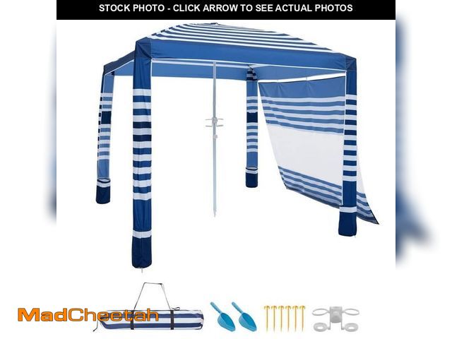 Lot 74-14115503 - SKYSHALO Beach Cabana, Navy Stripes, 8 x 8 ft. with Side Wall, UPF 50+ Protection, Portable Cabana w...